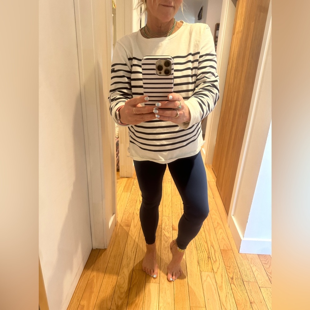 Lululemon size 6, gently used yoga pants.  These are a medium blue, not navy.